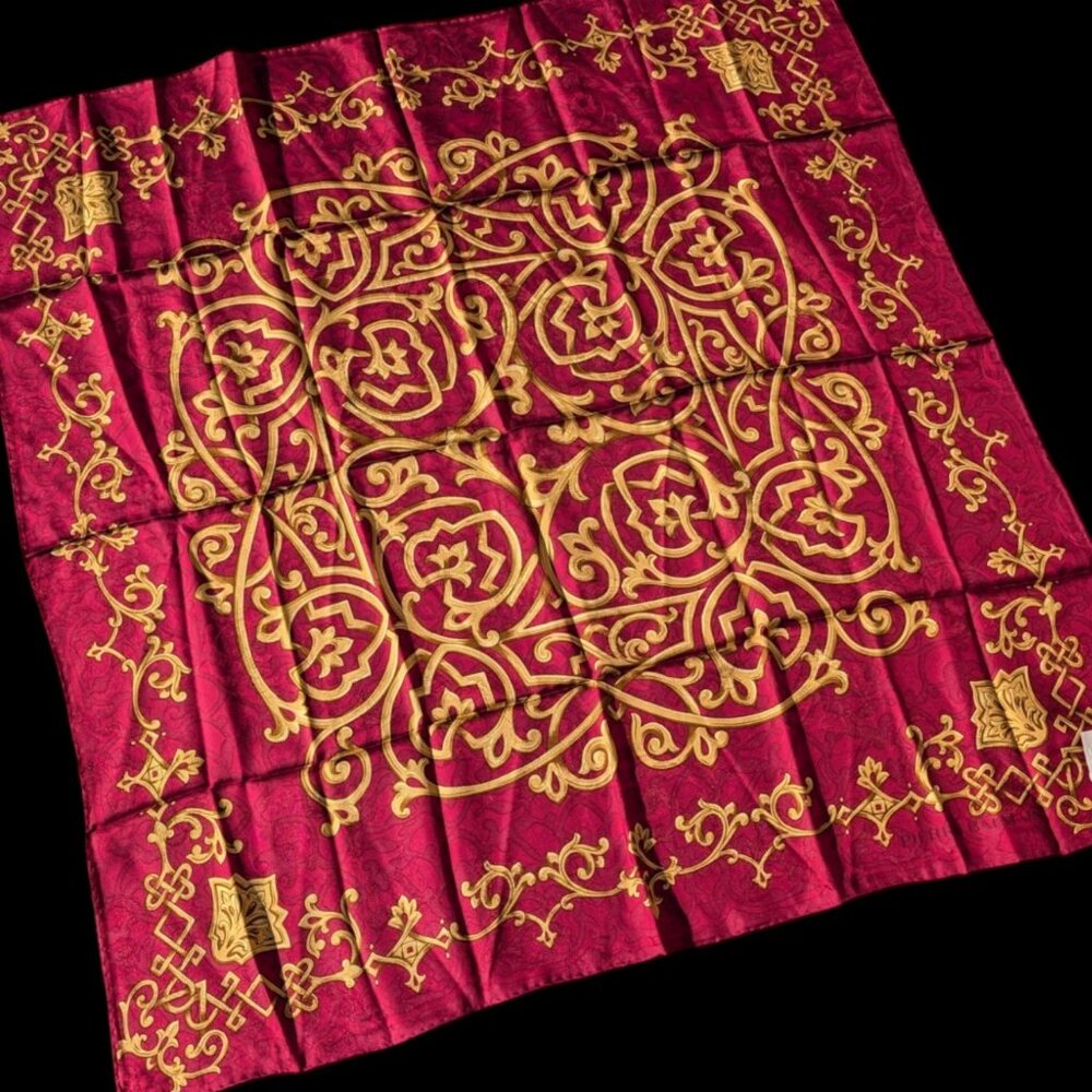 Share Pierre Balmain Silk Square Scarf Baroque Red & Gold NWT 35"